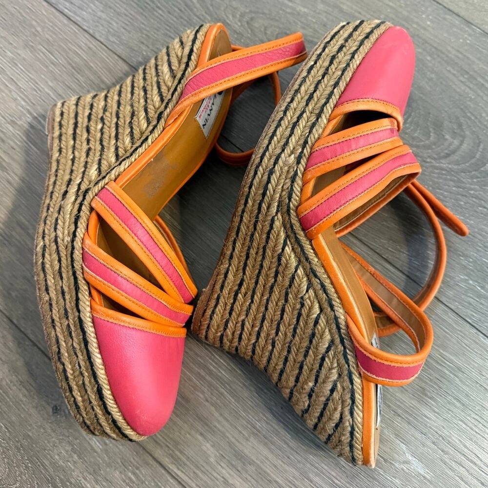 Womens Lanvin Paris Leather Espadrille High Wedge Sandals Size‎ 40 US 8.5